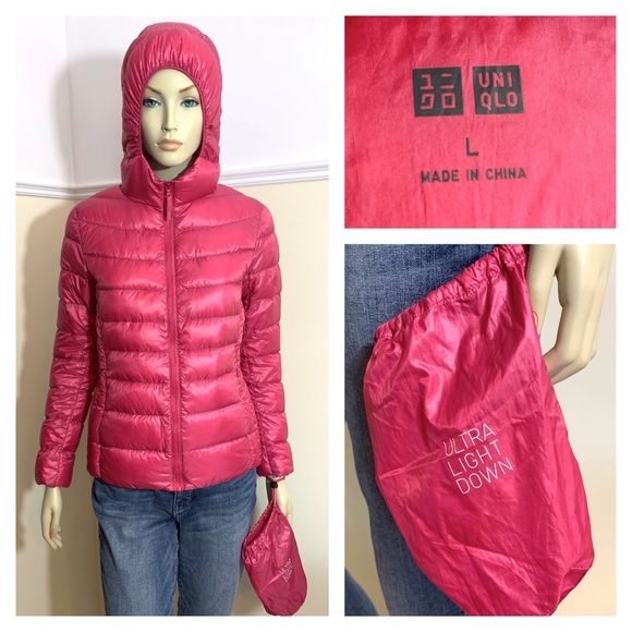 UNIQLO pink ultra light down jacket coat L - Picture 1 of 11